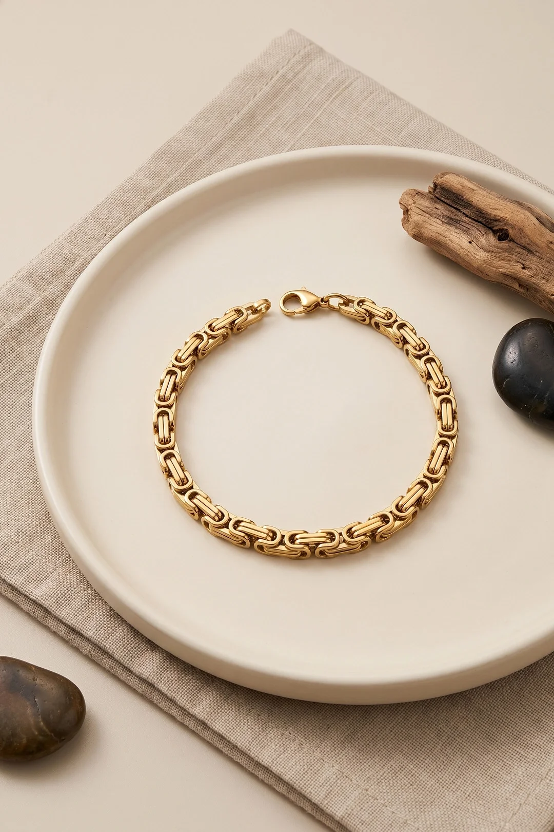 İthalat® 316L Çelik Gold Renk Kral Zincir Model Erkek Bileklik