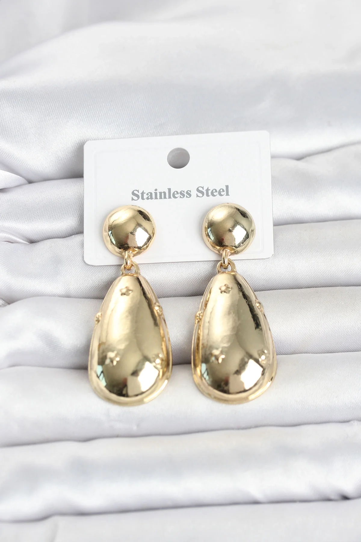 İthalat® 316L Çelik Gold Renk Damla Model Kadın Küpe