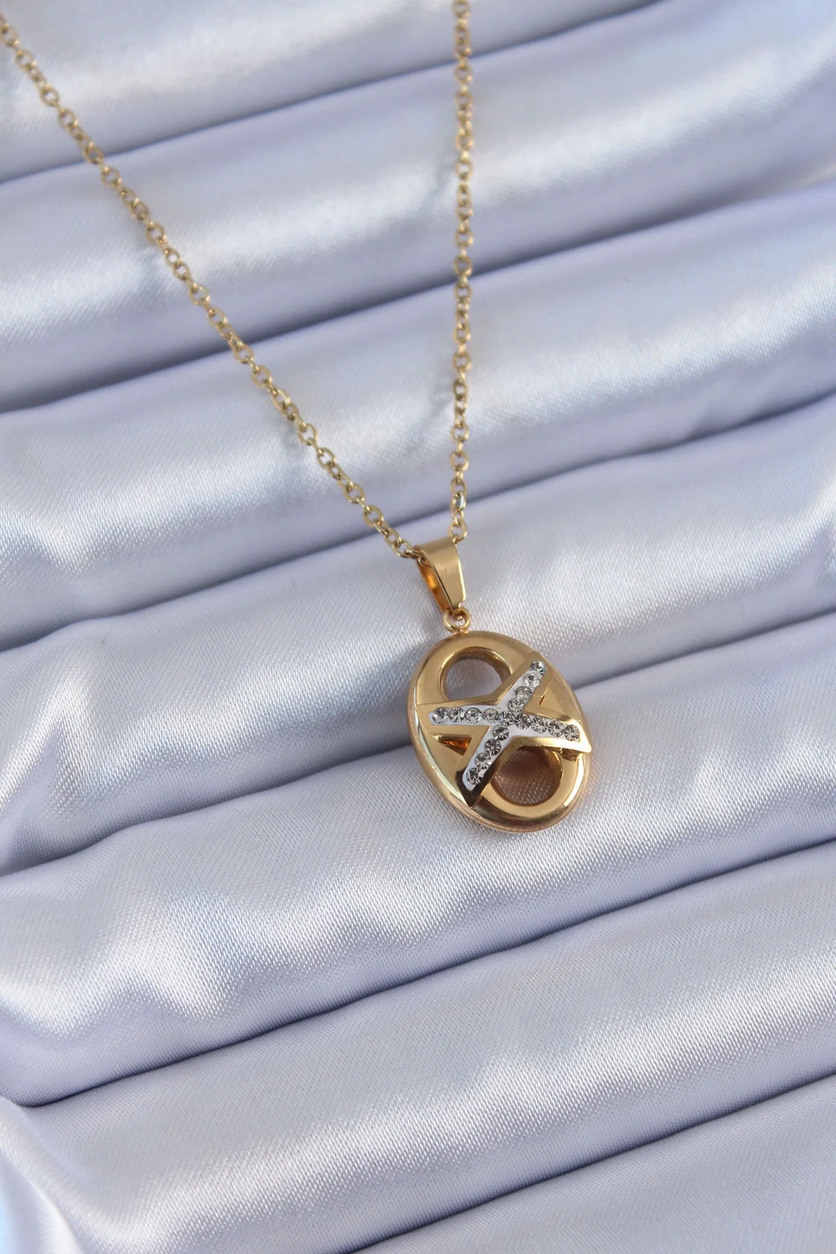 İthalat® 316L Çelik Gold Renk Zirkon Taşlı Kadın Kolye