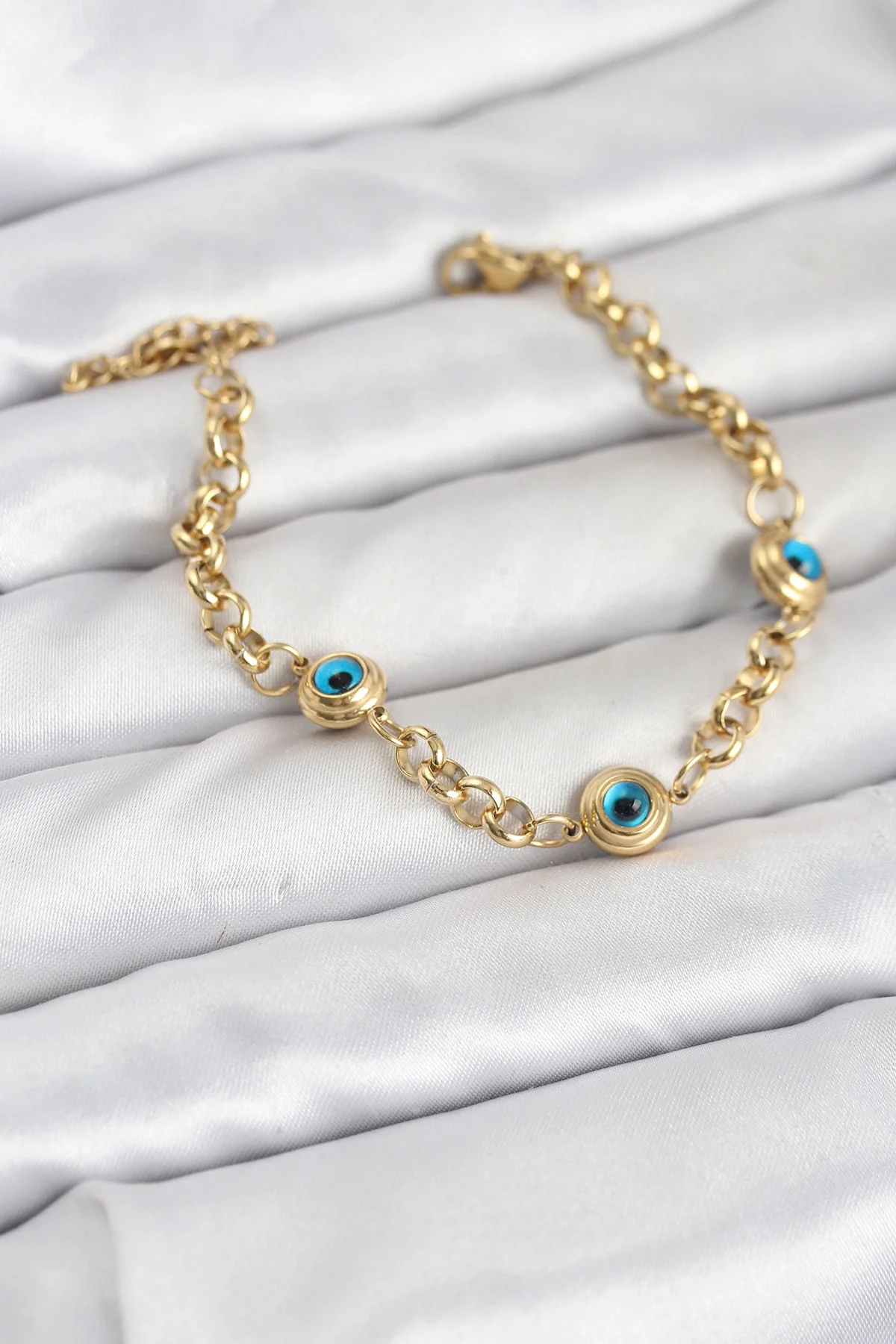 İthalat® 316L Çelik Nazar Model Gold Renk Kadın Bileklik