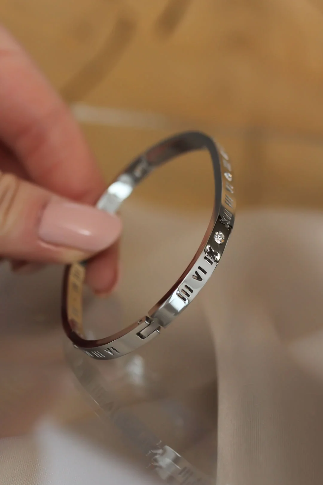 İthalat® 316L Çelik Roma Rakamlı Silver Renk Bilezik Kelepçe