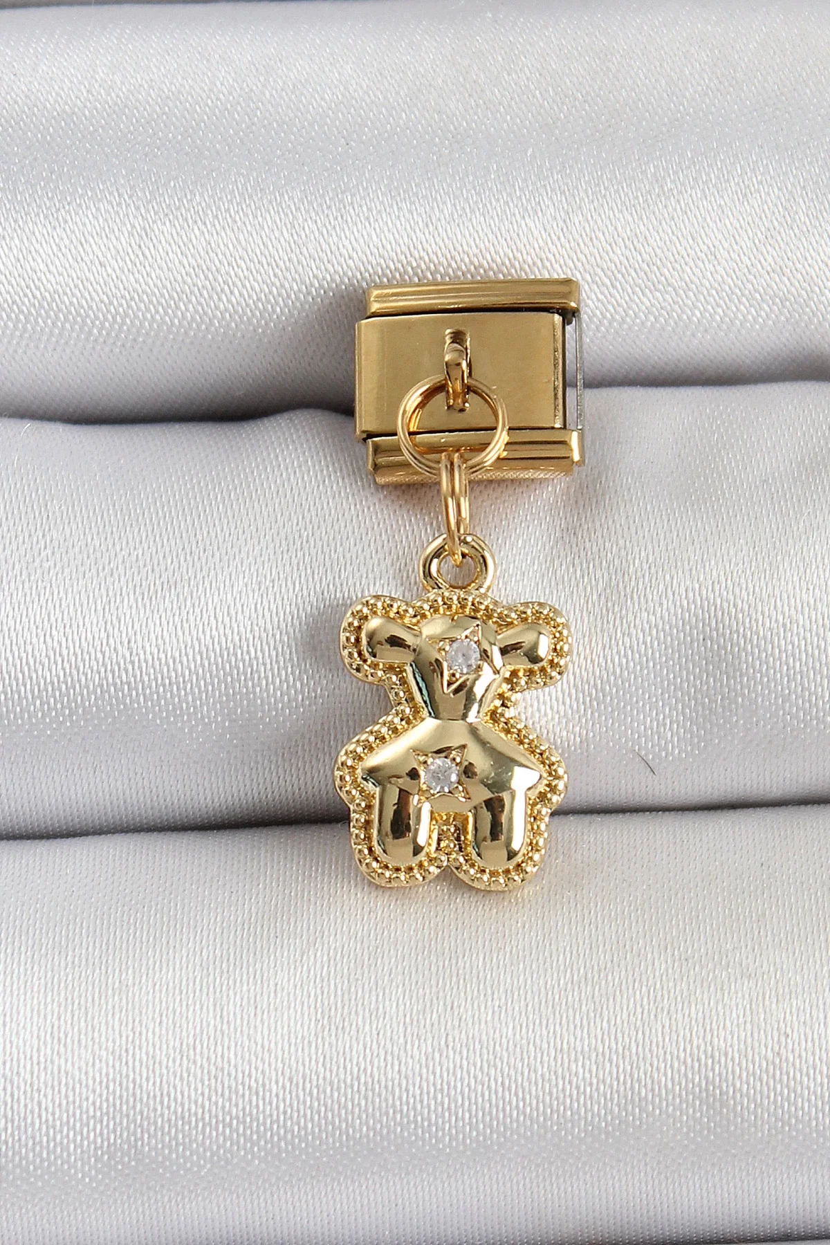 İthalat® 316L Çelik Sallantılı Zirkon Taşlı Ayıcık Model Gold Ren