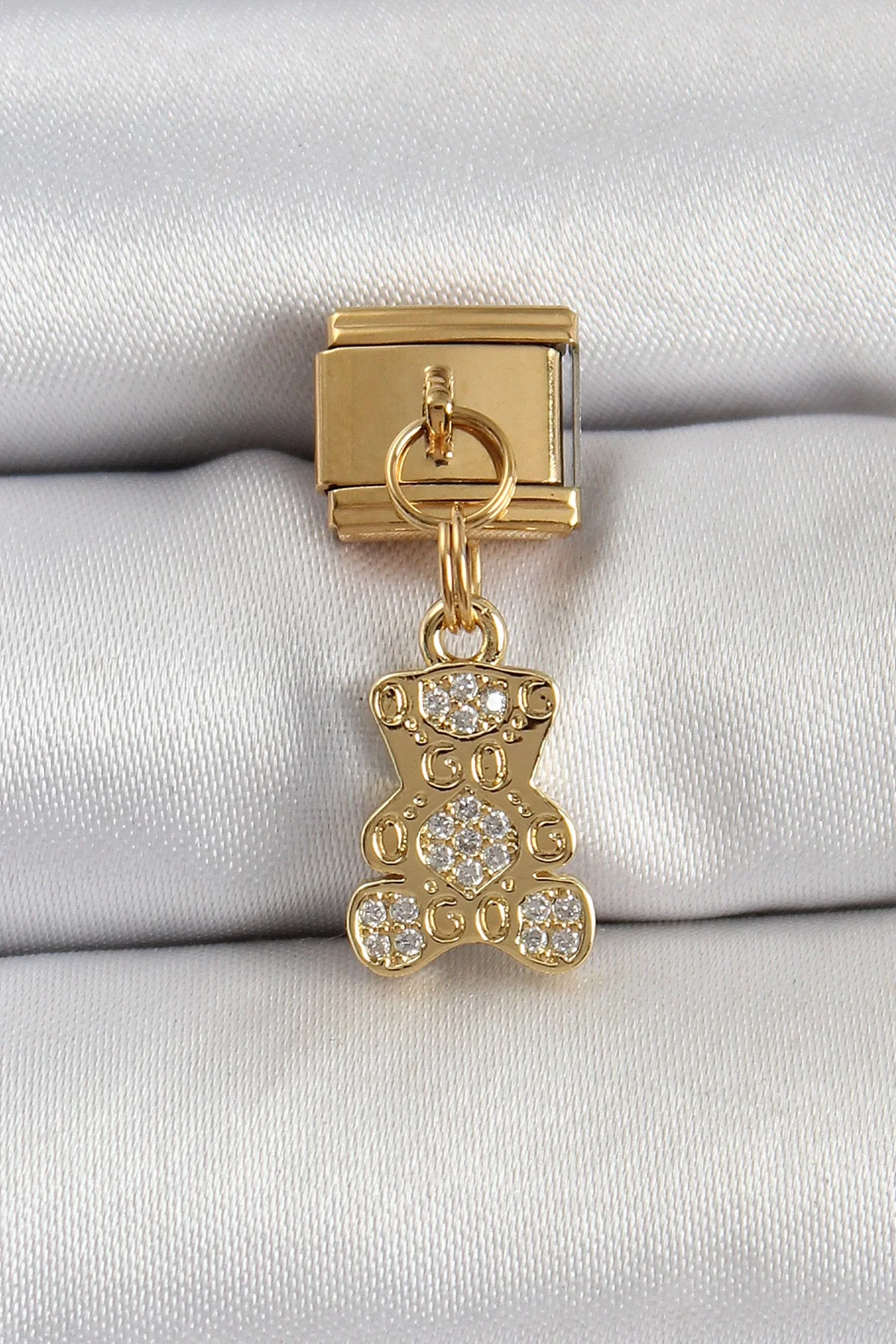 İthalat® 316L Çelik Sallantılı Zirkon Taşlı Ayıcık Model Gold Ren