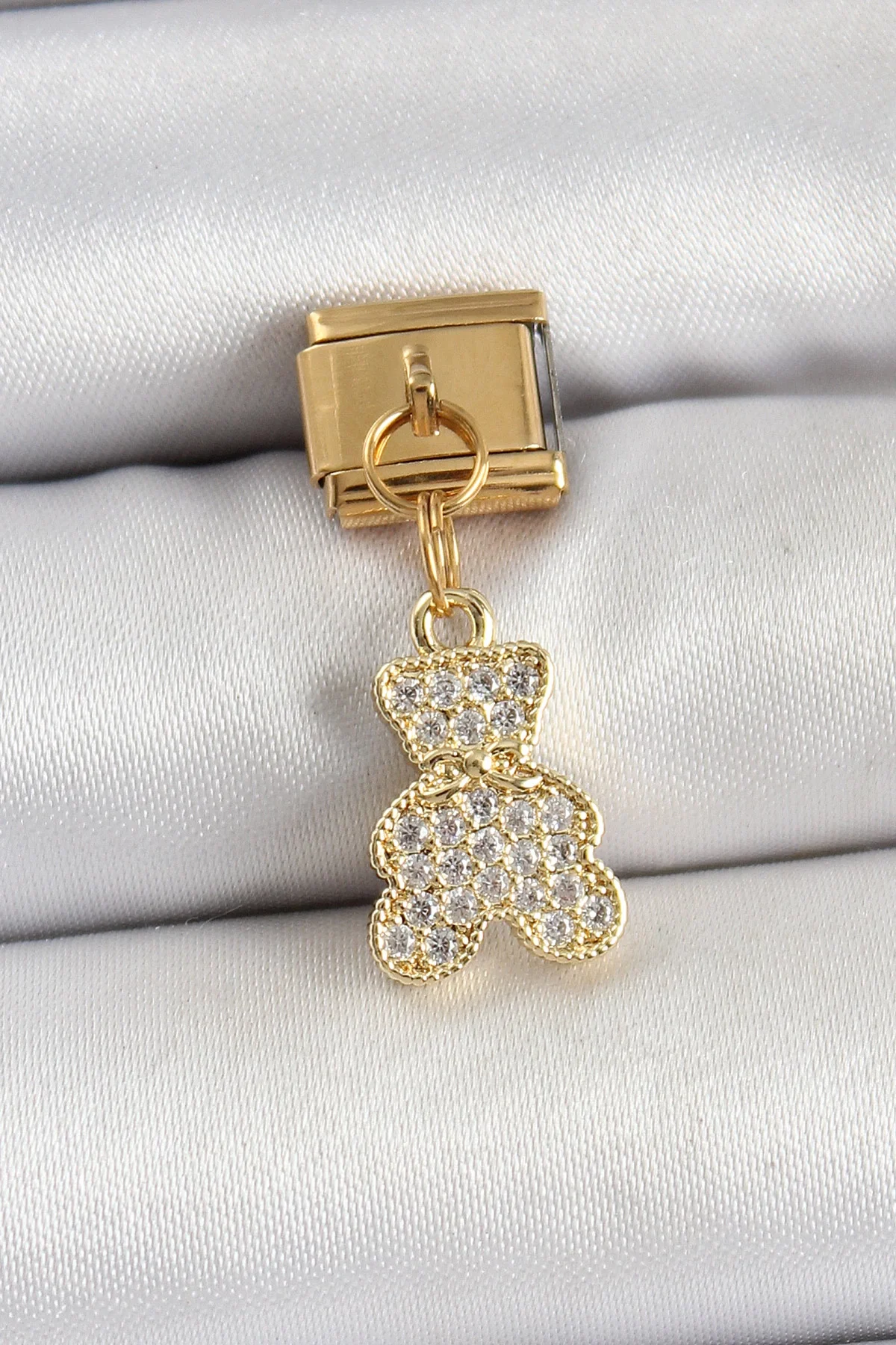 İthalat® 316L Çelik Sallantılı Zirkon Taşlı Ayıcık Model Gold Ren