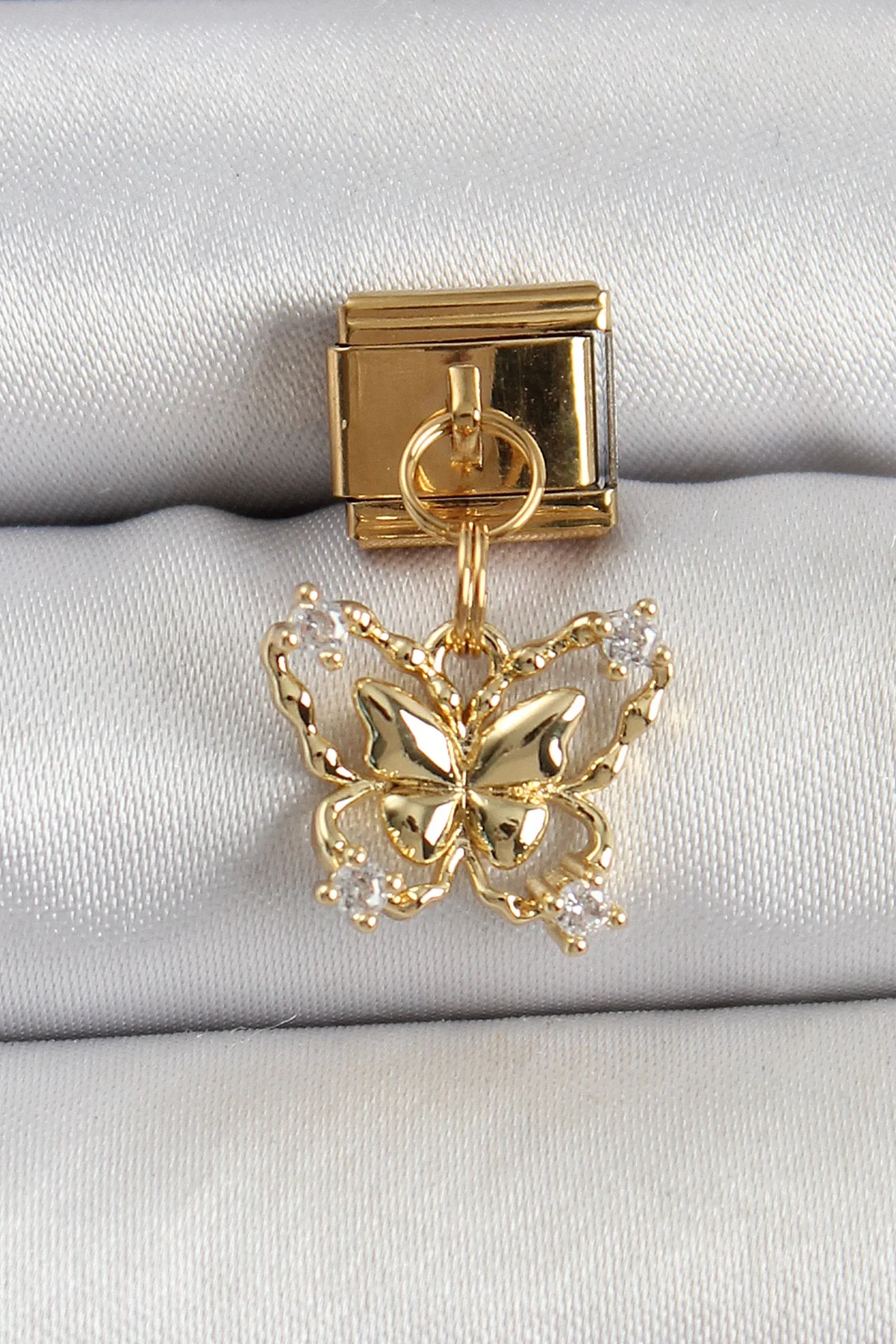 İthalat® 316L Çelik Sallantılı Zirkon Taşlı Kelebek Model Gold Re