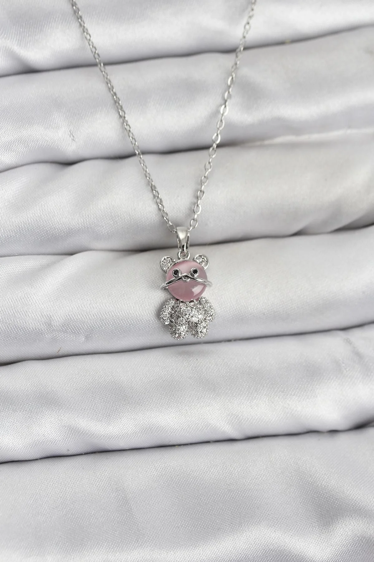 İthalat® 316L Çelik Zincir Gümüş Renk Teddy Bear Model Zirkon Taşlı Kadın Kolye Fiyatı, Yorumları ve Özellikleri