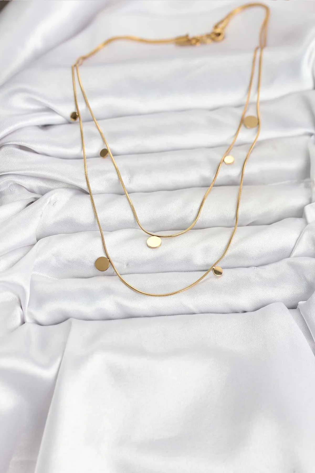 İthalat® 316L Çelik Zincir Gold Renk Pullu Kadın Kolye