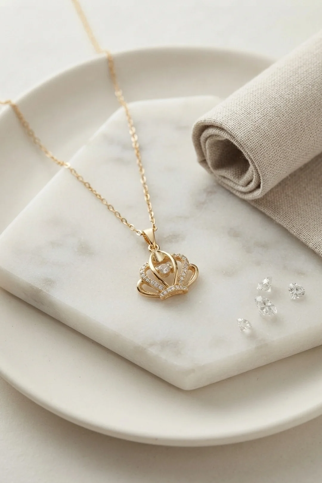 İthalat® 316L Çelik Zincir Gold Renk Crown Model Kolye