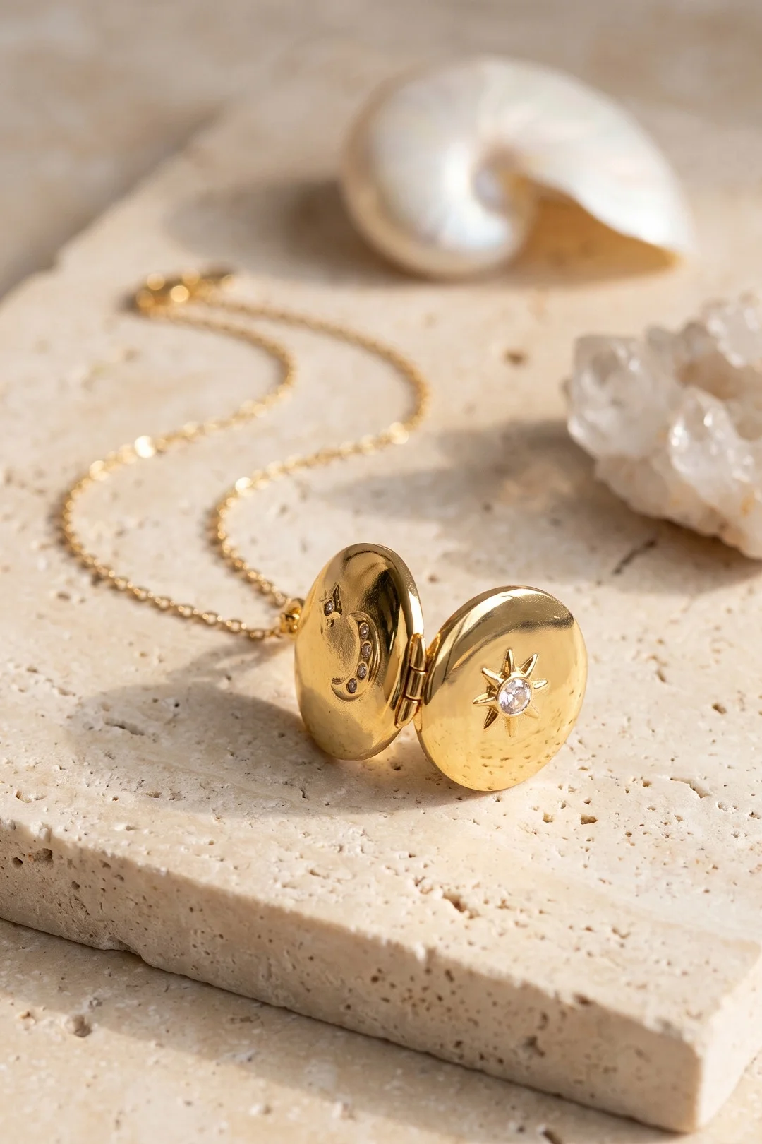 İthalat® 316L Çelik Zincir Gold Renk Açılabilir Madalyon Kolye