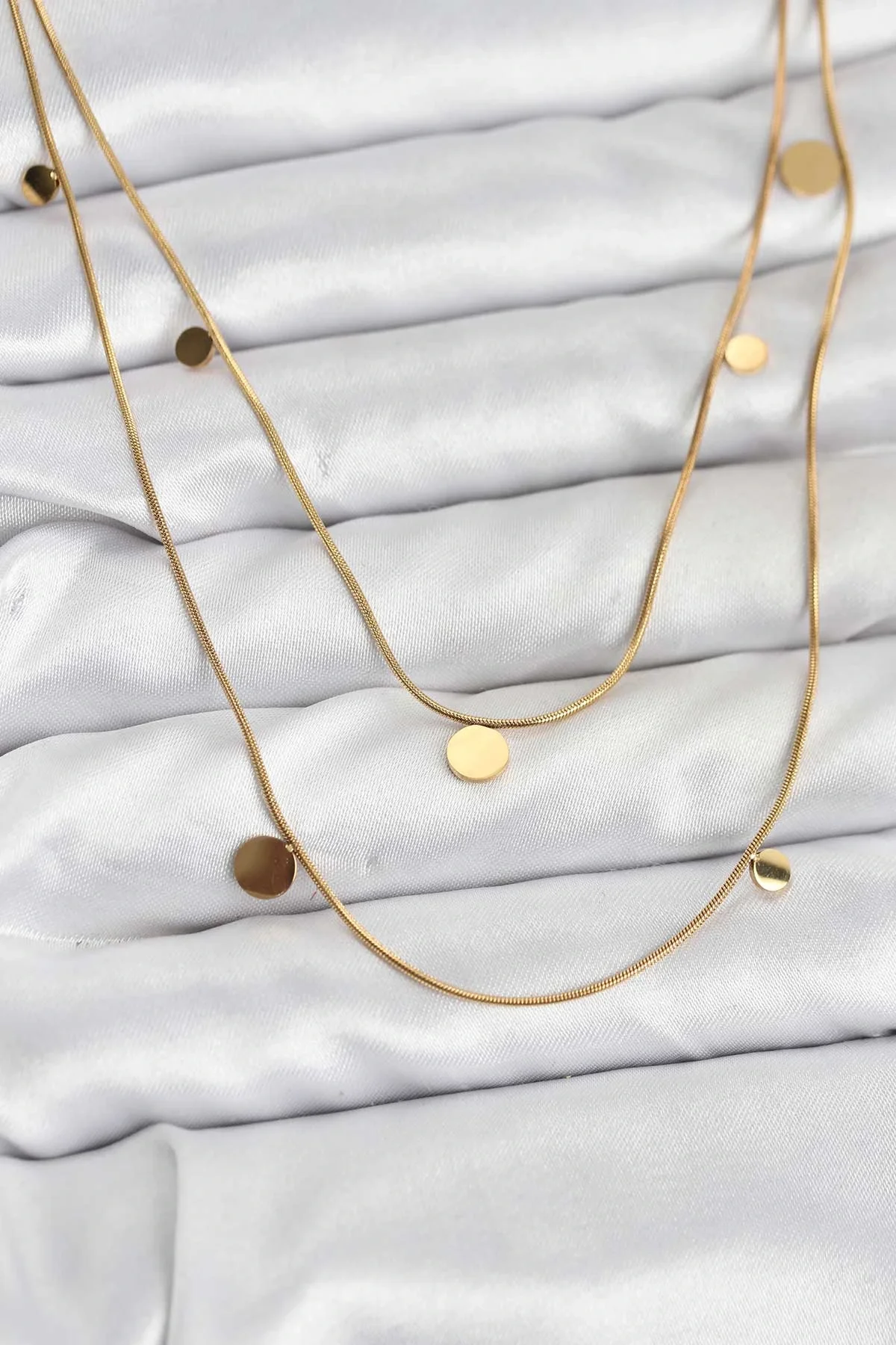 İthalat® 316L Çelik Zincir Gold Renk Pullu Kadın Kolye