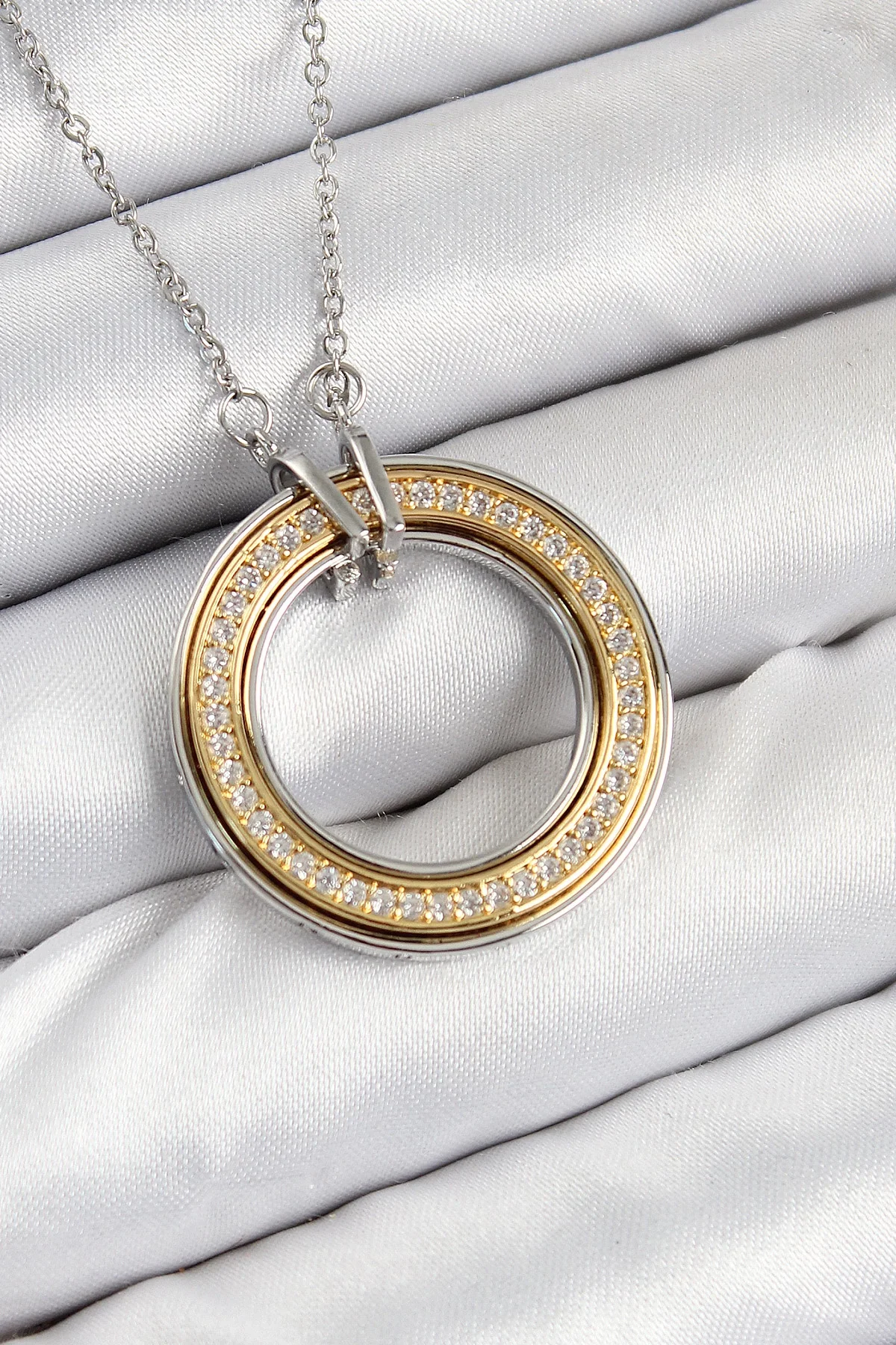 İthalat® 316L Çelik Zirkon Taşlı Dönen Daire Model Gold Ve Gümüş Renk Kadın Kolye Fiyatı, Yorumları ve Özellikleri