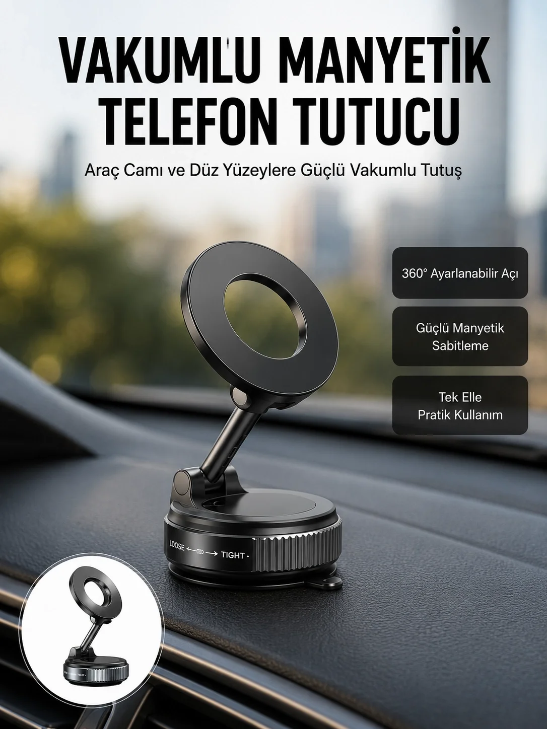 İthalat® 360 Derece Ayarlanabilir Manyetik Araç Telefon Standı Yeni Nesil