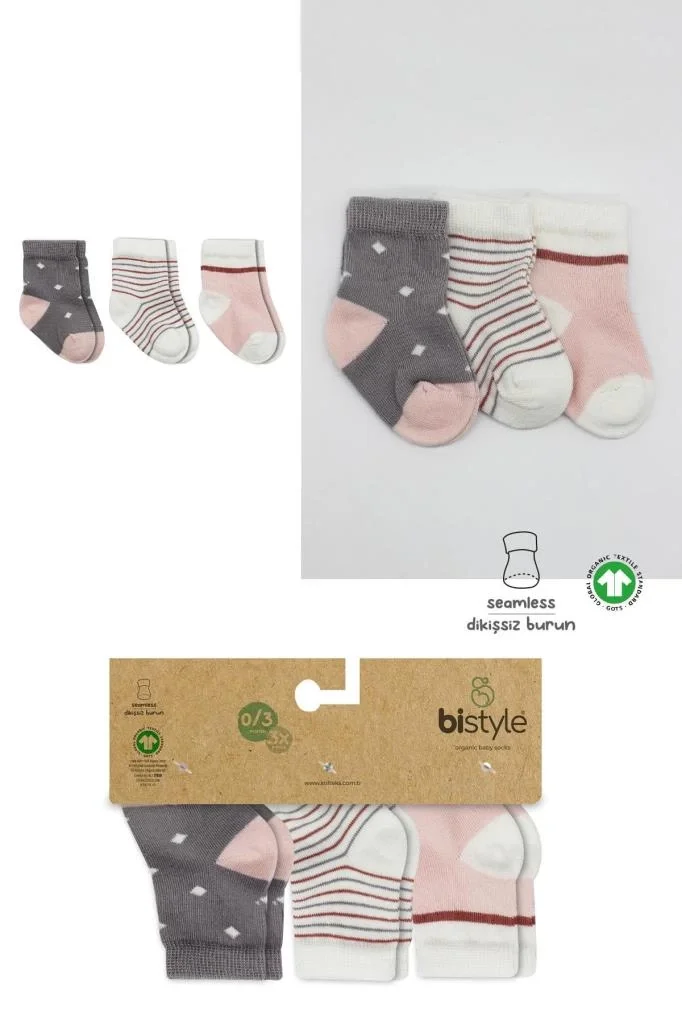 İthalat®   3'Lü Penye Kız Soket Çorap 10112 Gri