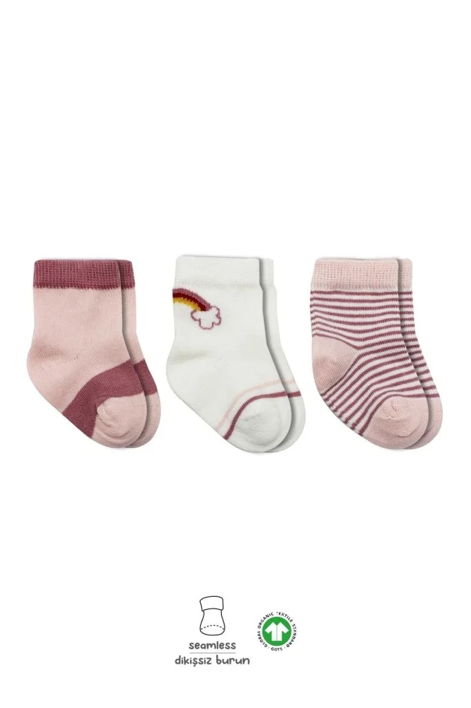 İthalat®   3'Lü Penye Rainbow Soket Çorap BS10113 Pudra