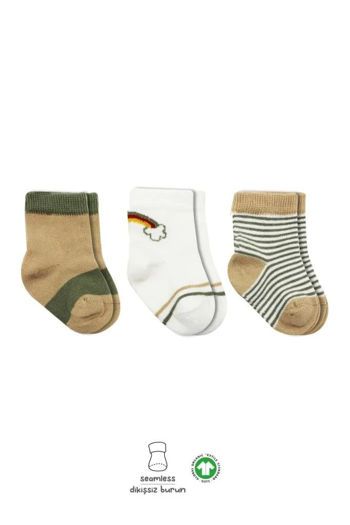 İthalat®   3'Lü Penye Rainbow Soket Çorap BS10113 Nil