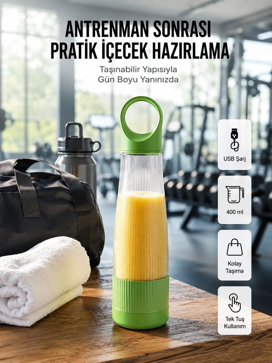 İthalat® 400 ml Kapasiteli Pratik Taşınabilir Meyve Blender