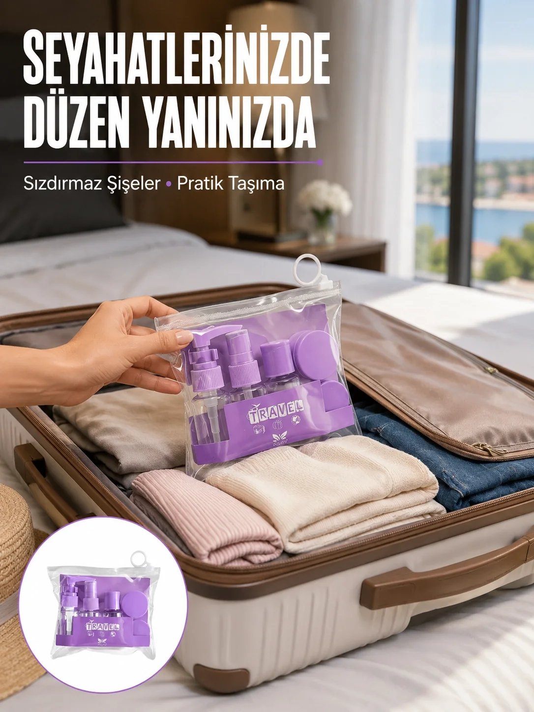 İthalat® 5 Parça Seyahat Kişisel Bakım Seti Şişe Sprey Krem Kutulu Yeni Nesil