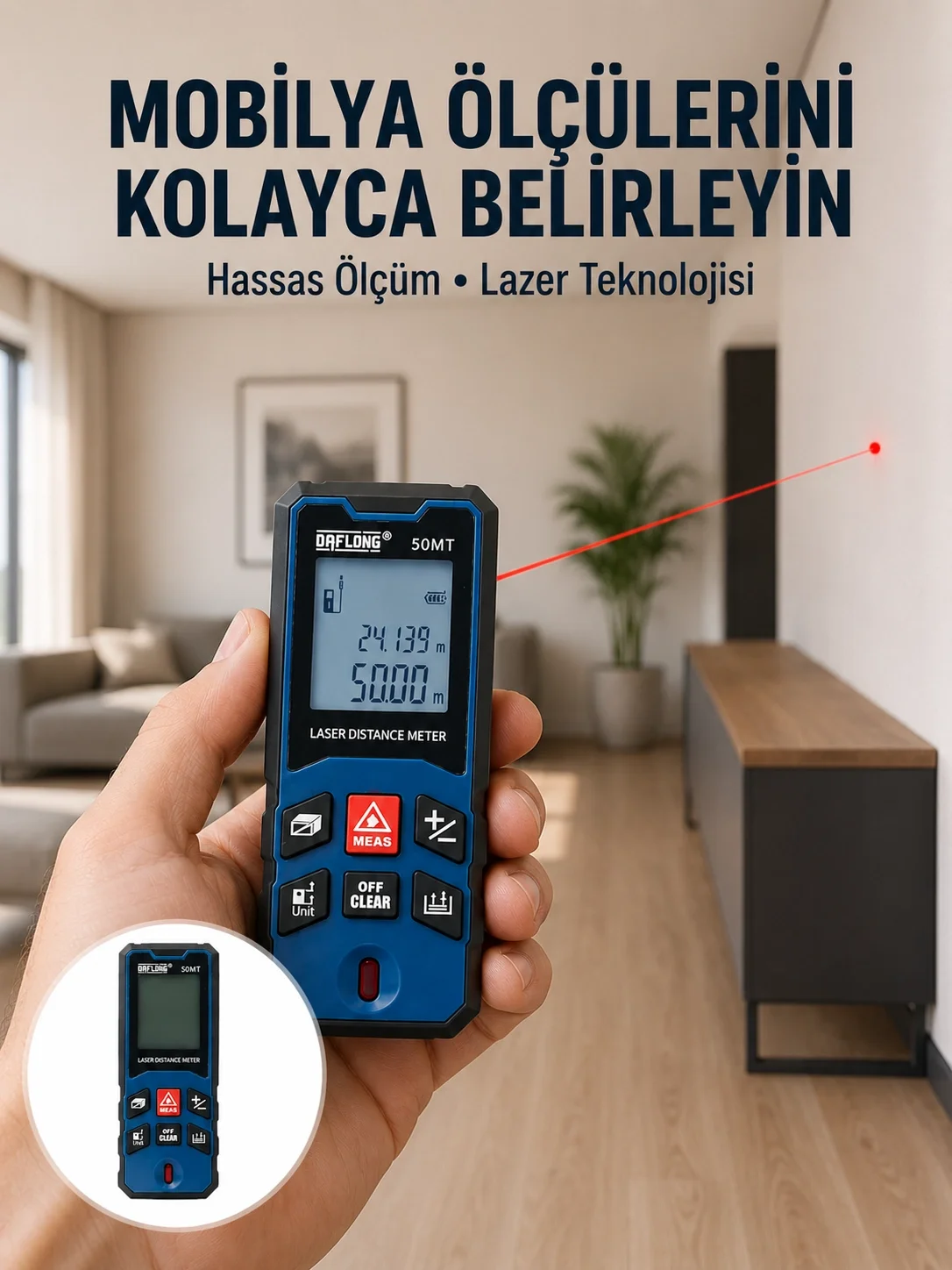 İthalat® 50 Metre Lazer Ölçüm Cihazı Alan ve Mesafe Hesaplama Yeni Nesil Fiyatı, Yorumları ve Özellikleri