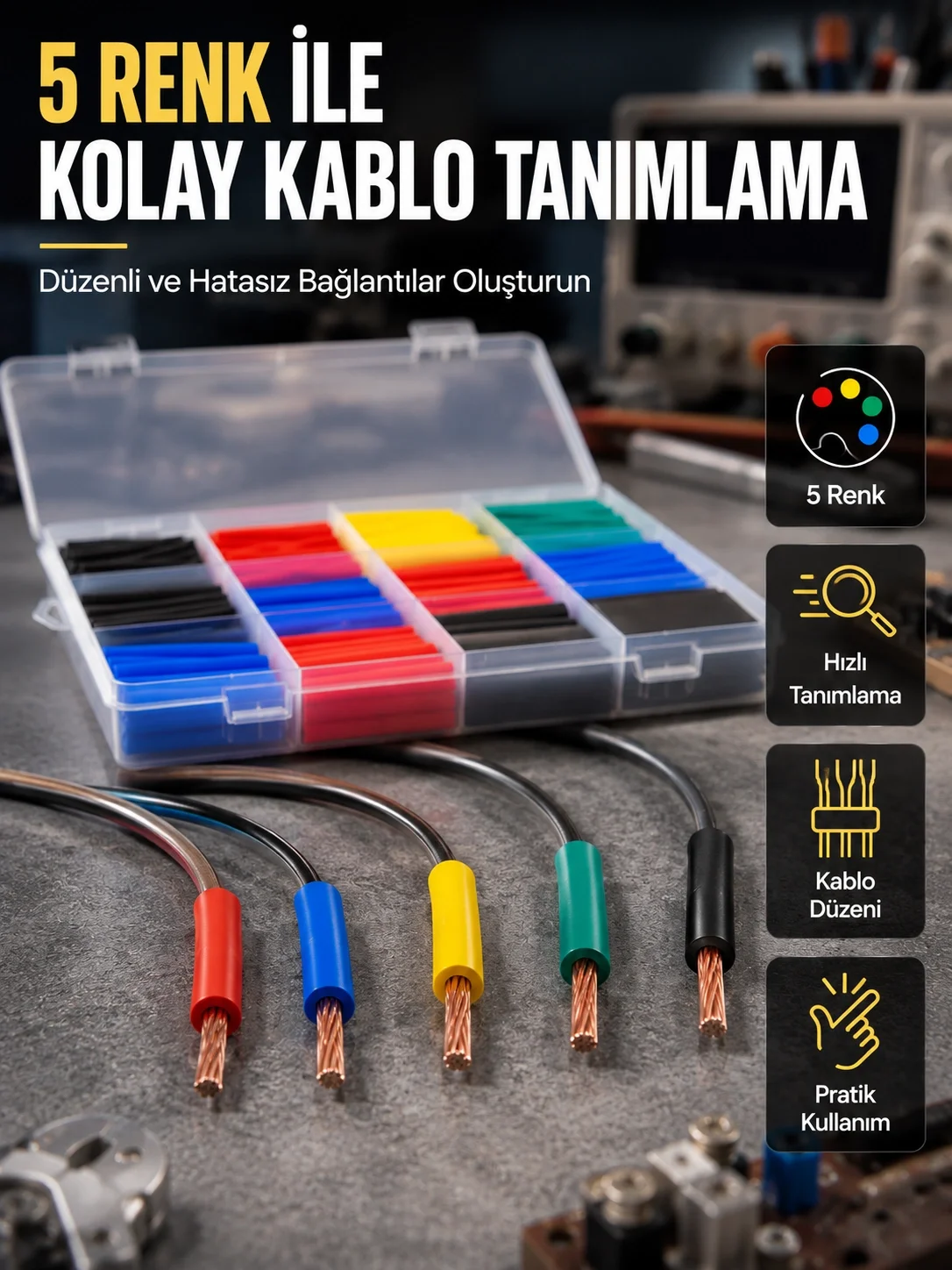 İthalat® 560 Parça Isı Makaron Seti Elektrik, Otomotiv ve Elektronik İçin Profesyonel İzolasyon Kiti