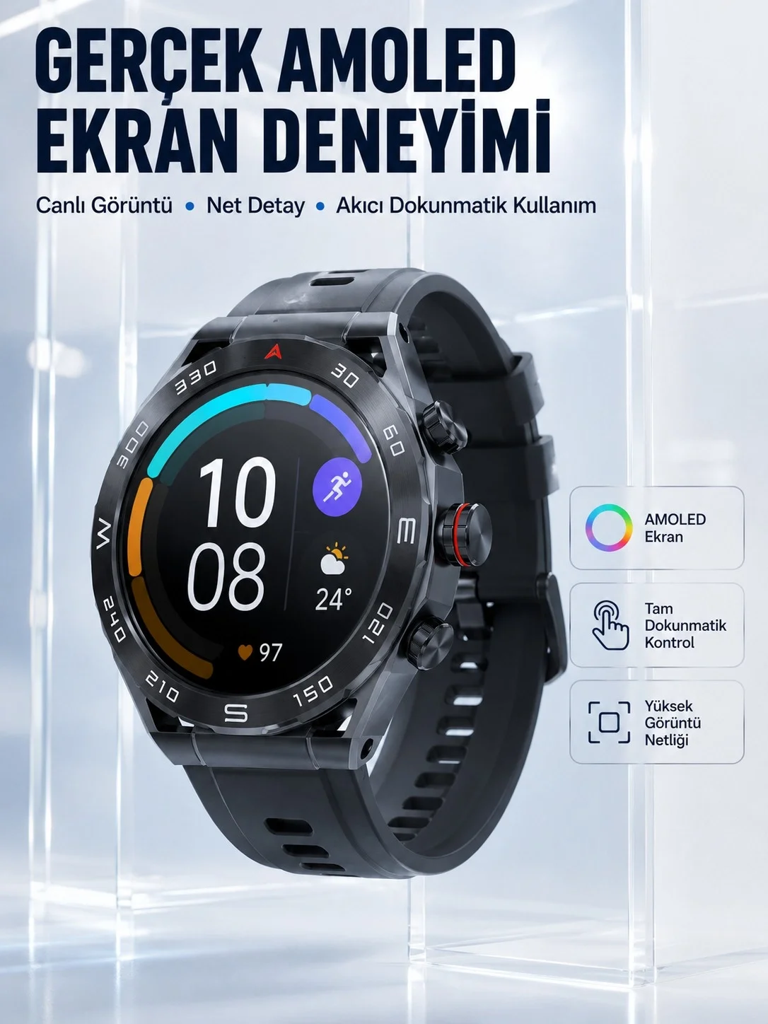 İthalat® 5G Android SIM Kartlı Akıllı Saat Dönebilen HD Kamera AMOLED Ekran GPS Wi-Fi