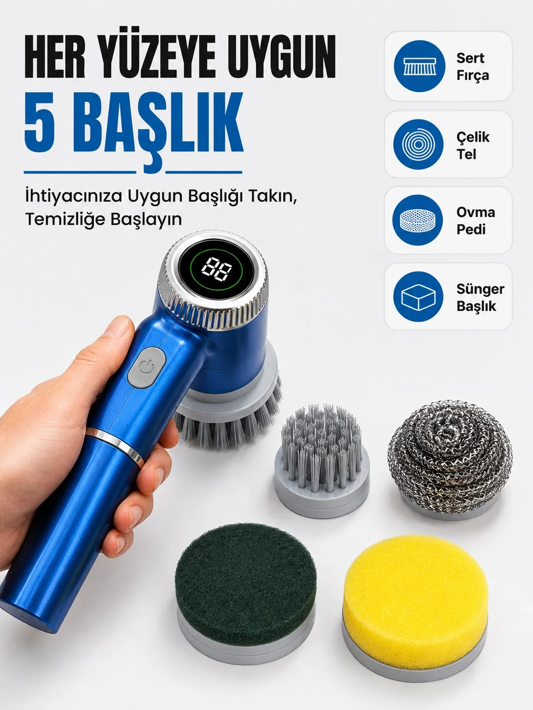 İthalat® 5'i 1 Arada Şarjlı Temizlik Fırçası ile Güçlü ve Pratik Temizlik