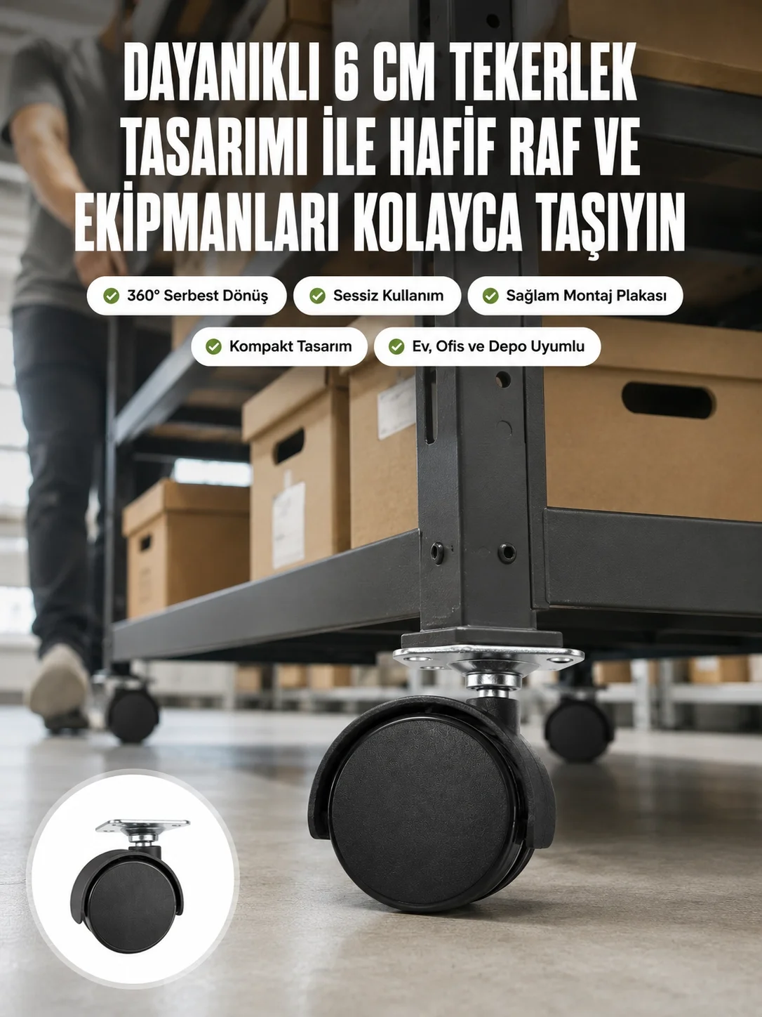 İthalat® 6 cm Döner Kilitsiz Ayak Tek Parça
