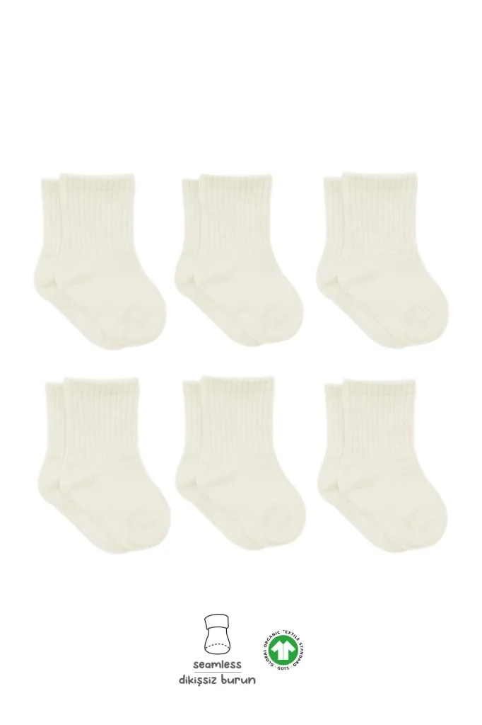 İthalat® 6'Lı Basic Penye Soket Çorap 10101 Ekru