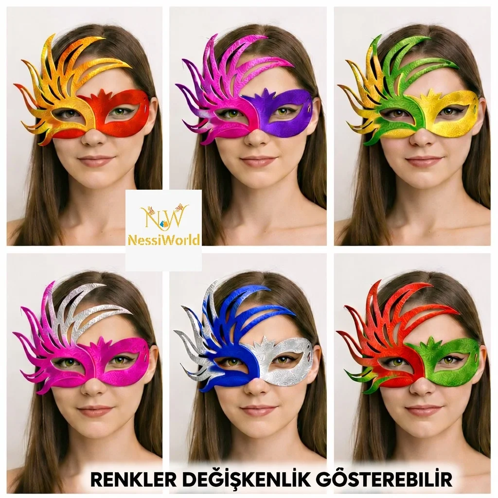 İthalat® 6’lı Çift Renkli Venedik Karton Parti Maskesi Seti