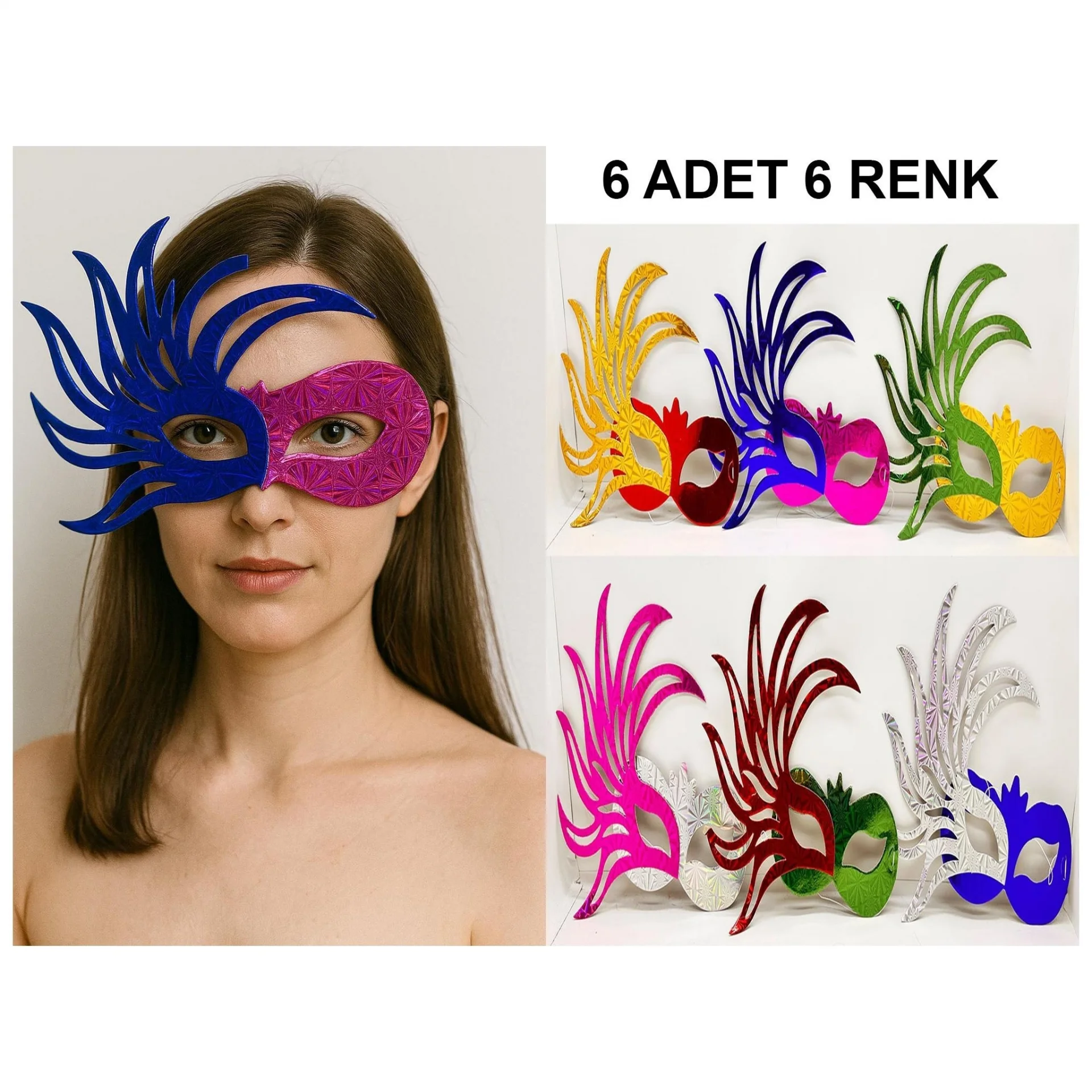 İthalat® 6’lı Çift Renkli Venedik Karton Parti Maskesi Seti İthalat® 6’lı Çift Renkli Venedik Karton Parti Maskesi Seti