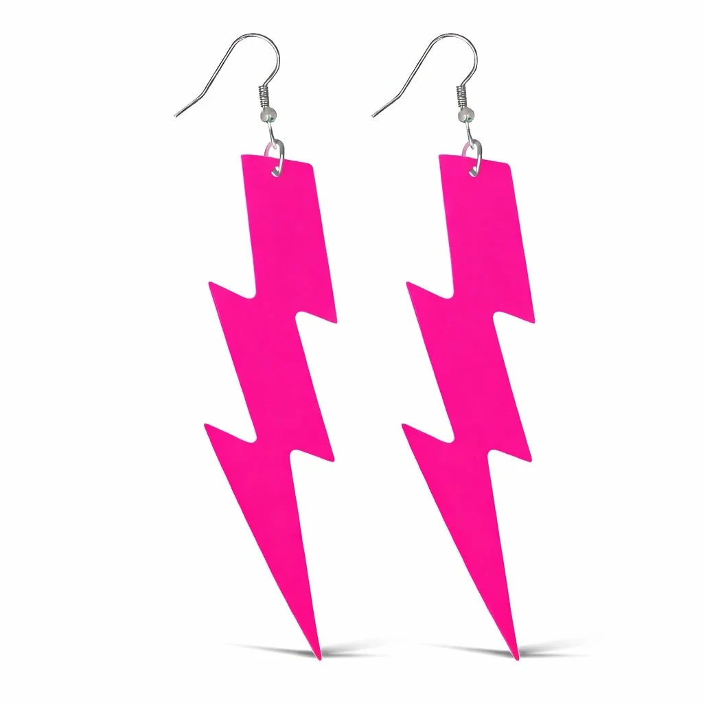 İthalat® 80’ler 90'lar Retro Neon Pembe Şimşek Küpe 10 cm