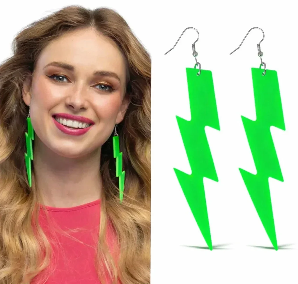 İthalat® 80’ler 90'lar Retro Neon Yeşil Şimşek Küpe 10 cm İthalat® 80’ler 90'lar Retro Neon Yeşil Şimşek Küpe 10 cm