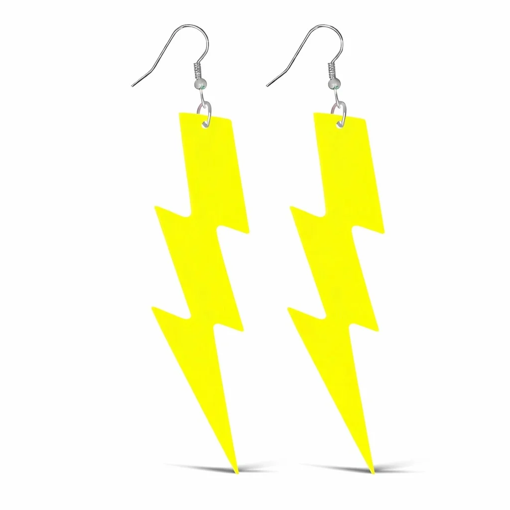 İthalat® 80’ler 90'lar Retro Neon Sarı Şimşek Küpe 10 cm