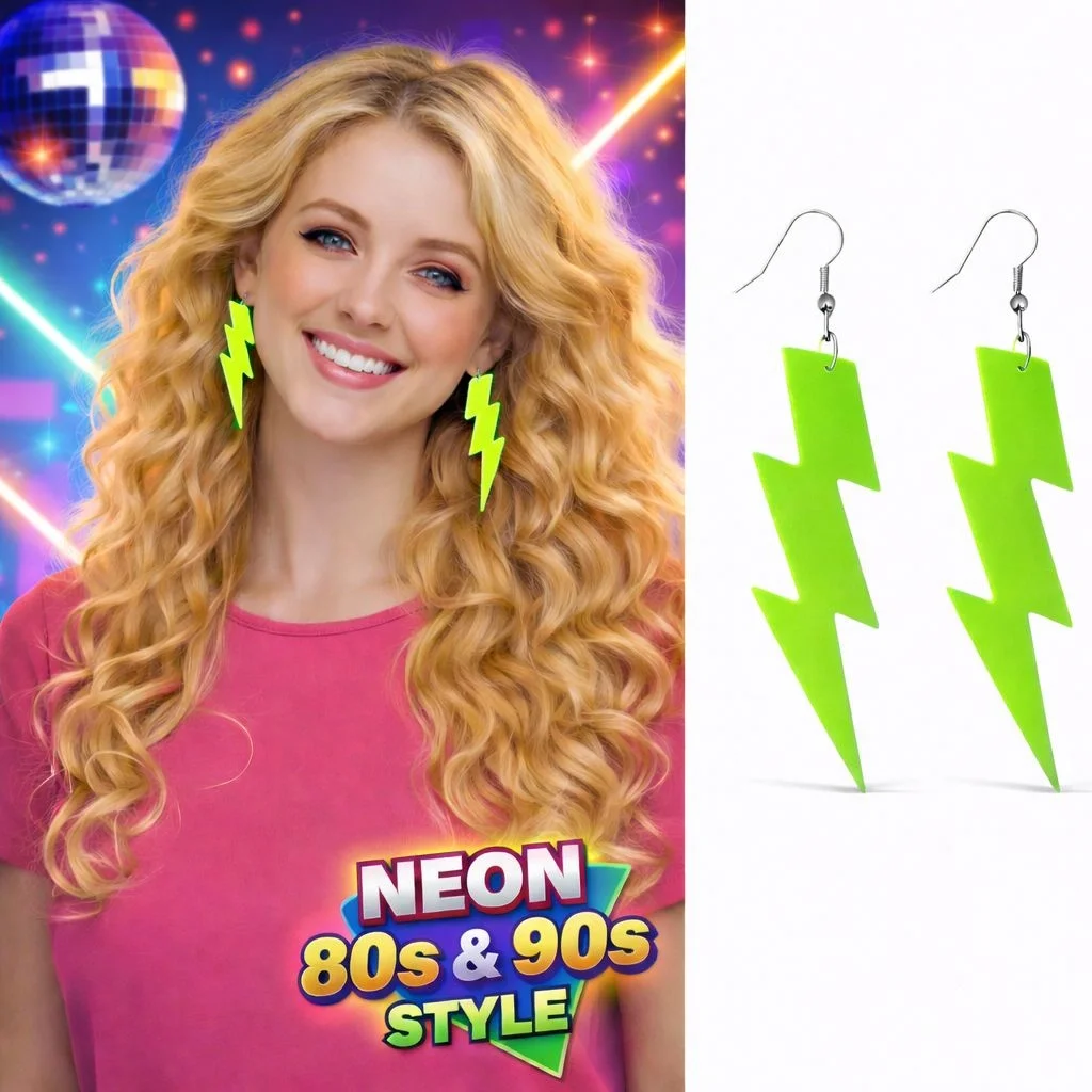 İthalat® 80’ler 90'lar Retro Neon Yeşil Şimşek Küpe 10 cm İthalat® 80’ler 90'lar Retro Neon Yeşil Şimşek Küpe 10 cm
