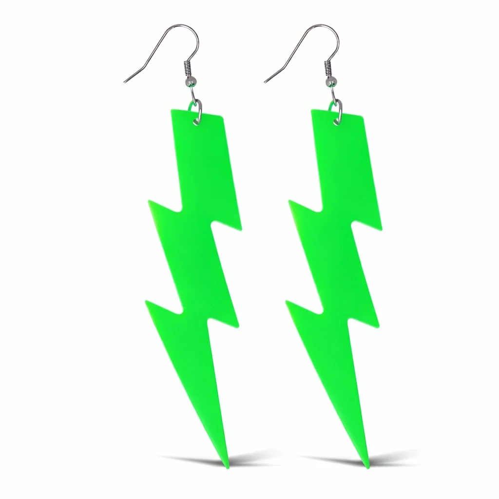 İthalat® 80’ler 90'lar Retro Neon Yeşil Şimşek Küpe 10 cm İthalat® 80’ler 90'lar Retro Neon Yeşil Şimşek Küpe 10 cm