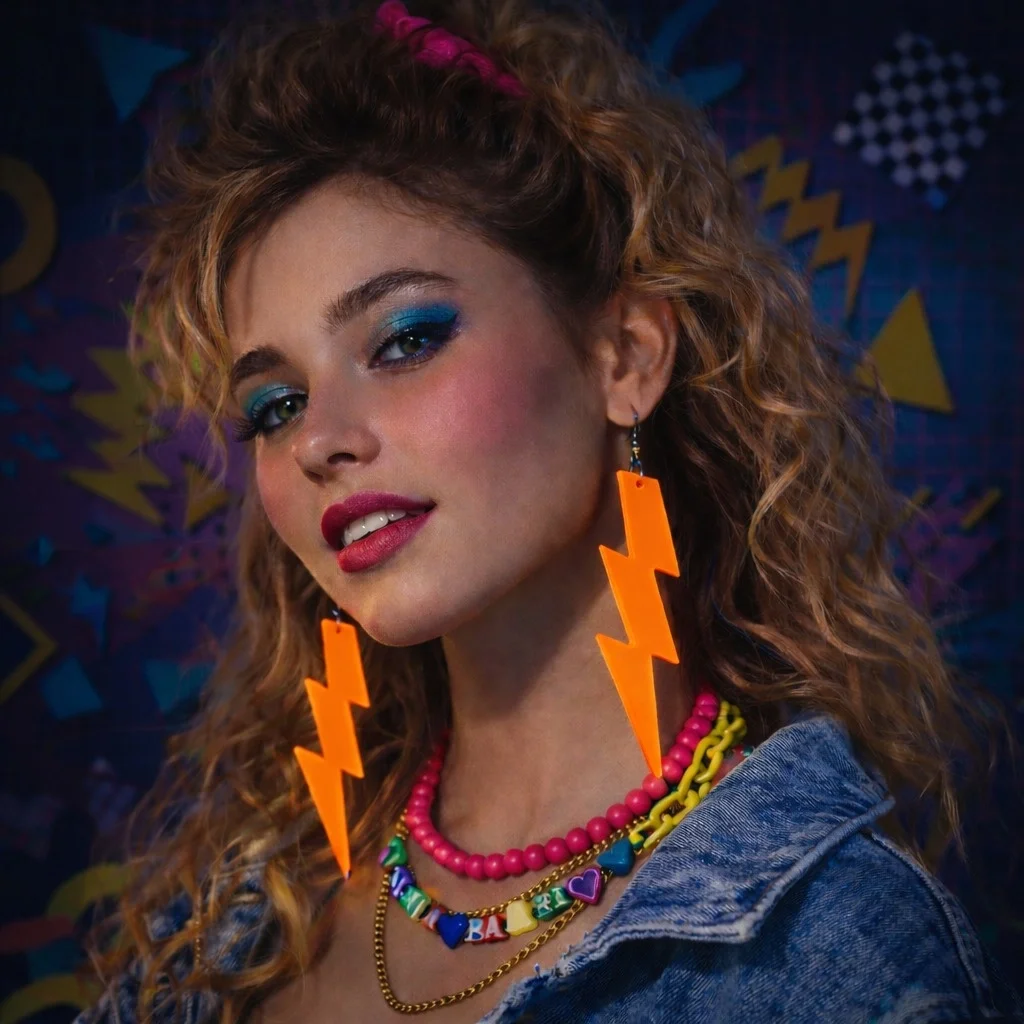 İthalat® 80’ler 90'lar Retro Neon Turuncu Şimşek Küpe 10 cm