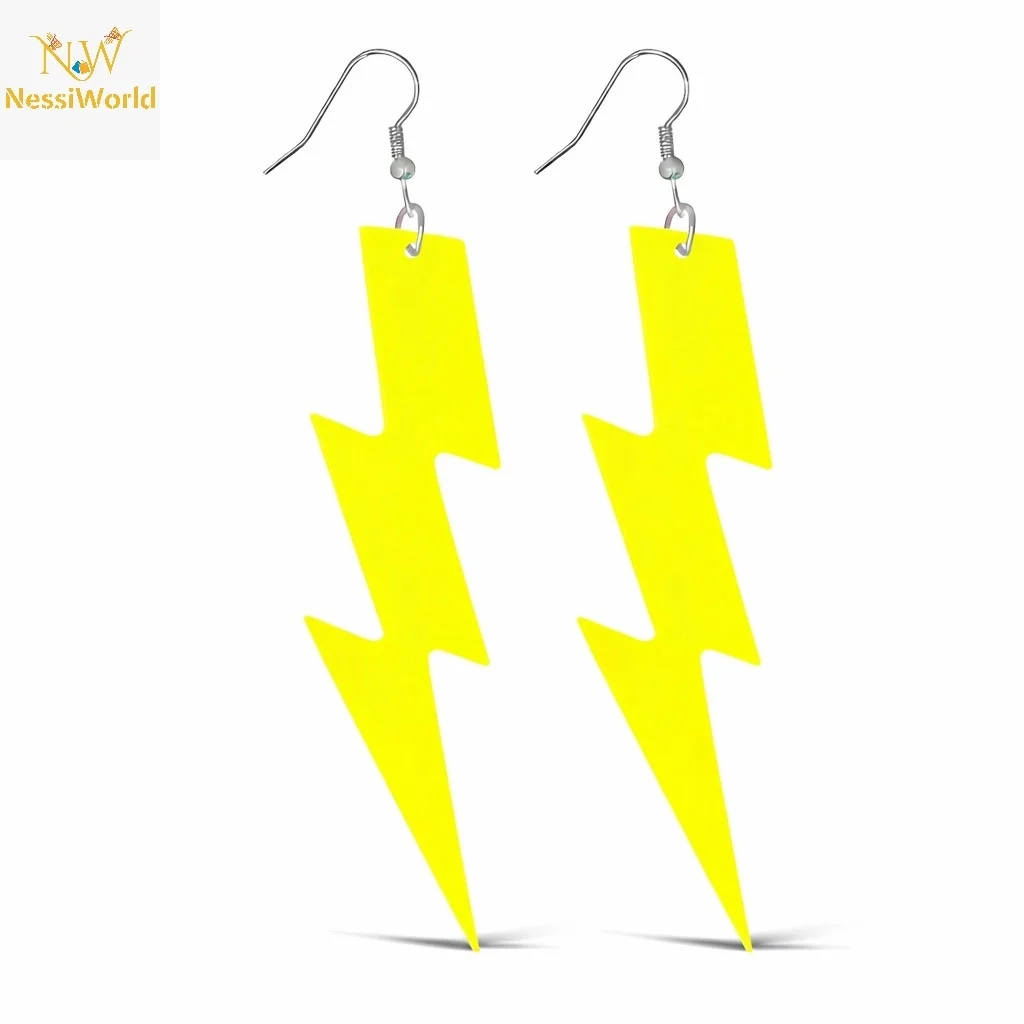 İthalat® 80’ler 90&amp;#39;lar Retro Neon Sarı Şimşek Küpe 10 cm