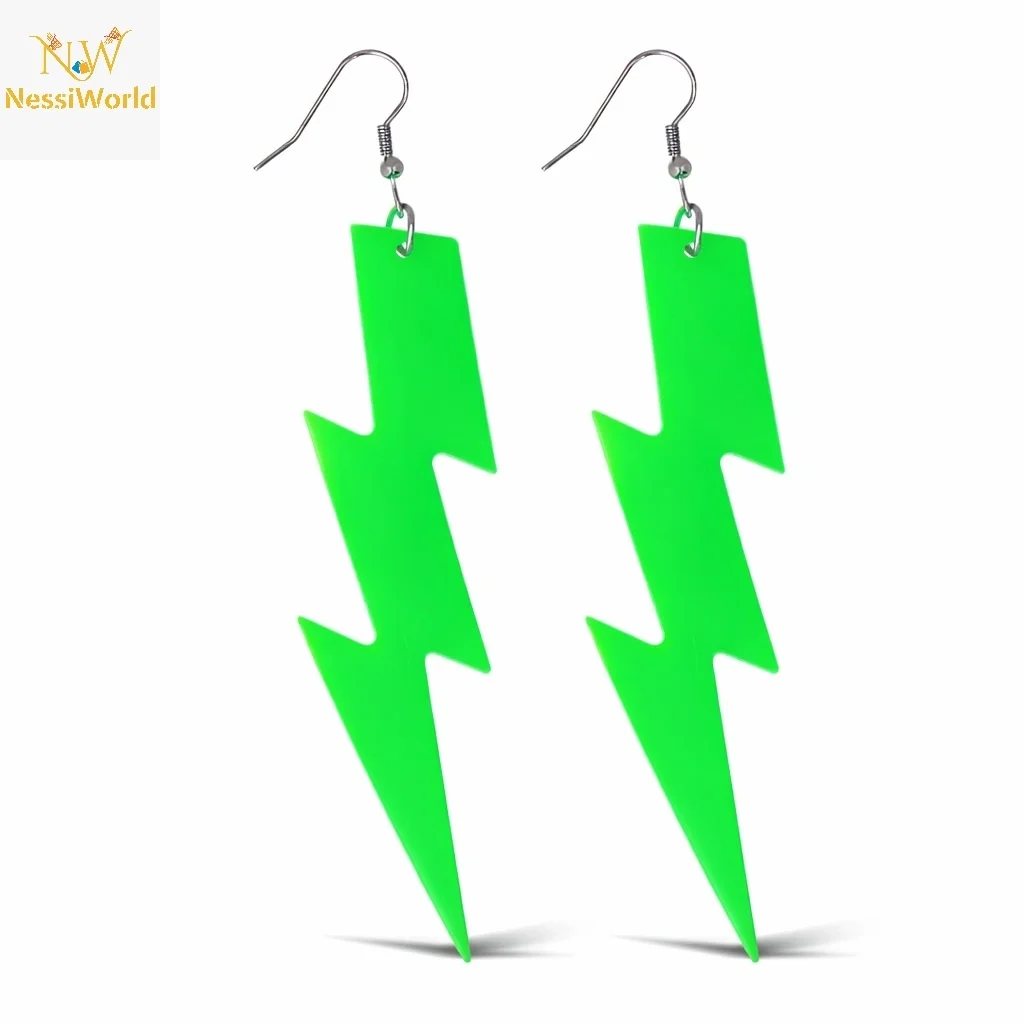 İthalat® 80’ler 90&amp;#39;lar Retro Neon Yeşil Şimşek Küpe 10 cm