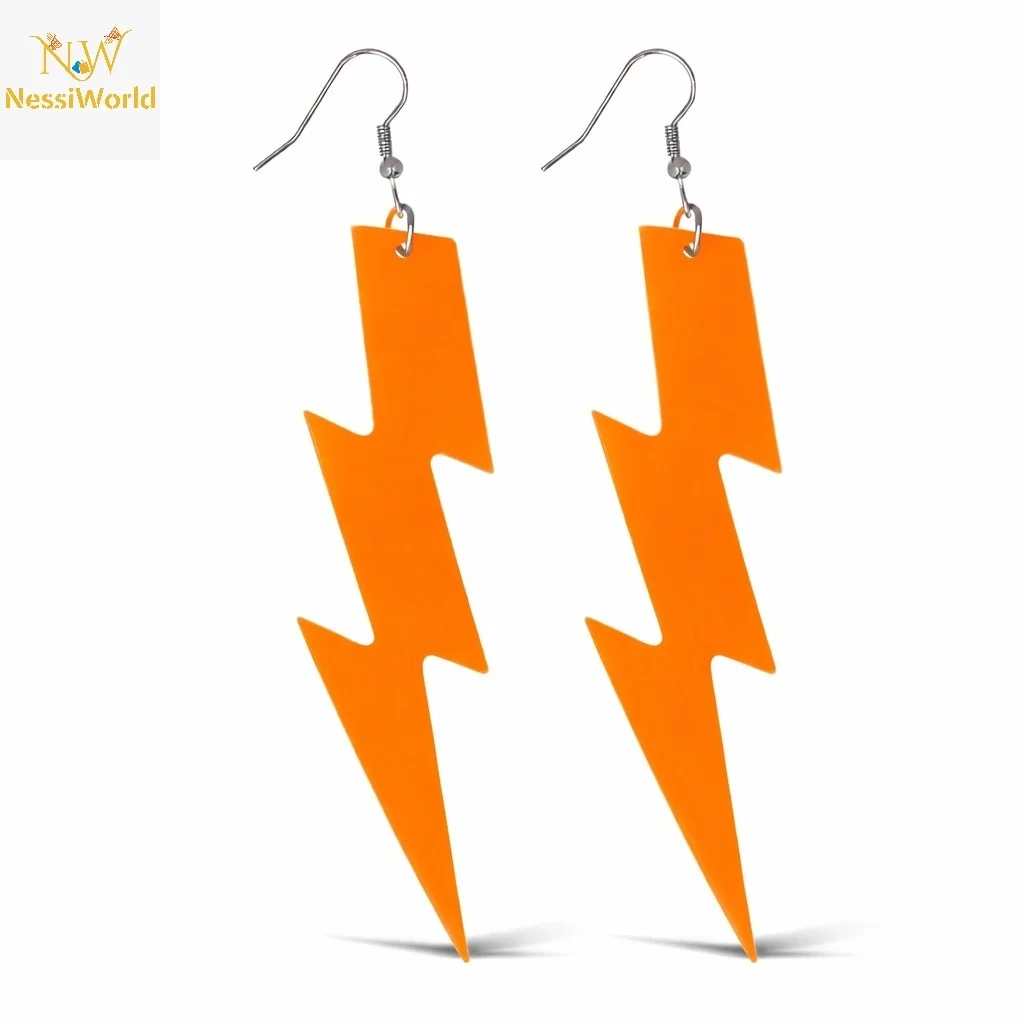 İthalat® 80’ler 90&amp;#39;lar Retro Neon Turuncu Şimşek Küpe 10 cm