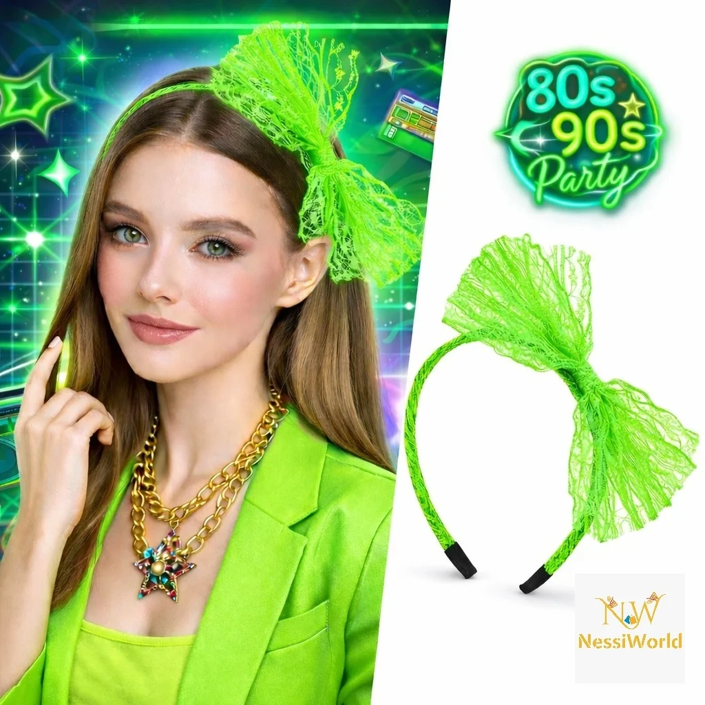 İthalat® 80’ler 90’lar Neon Yeşil Dantel Taç Fiyonklu