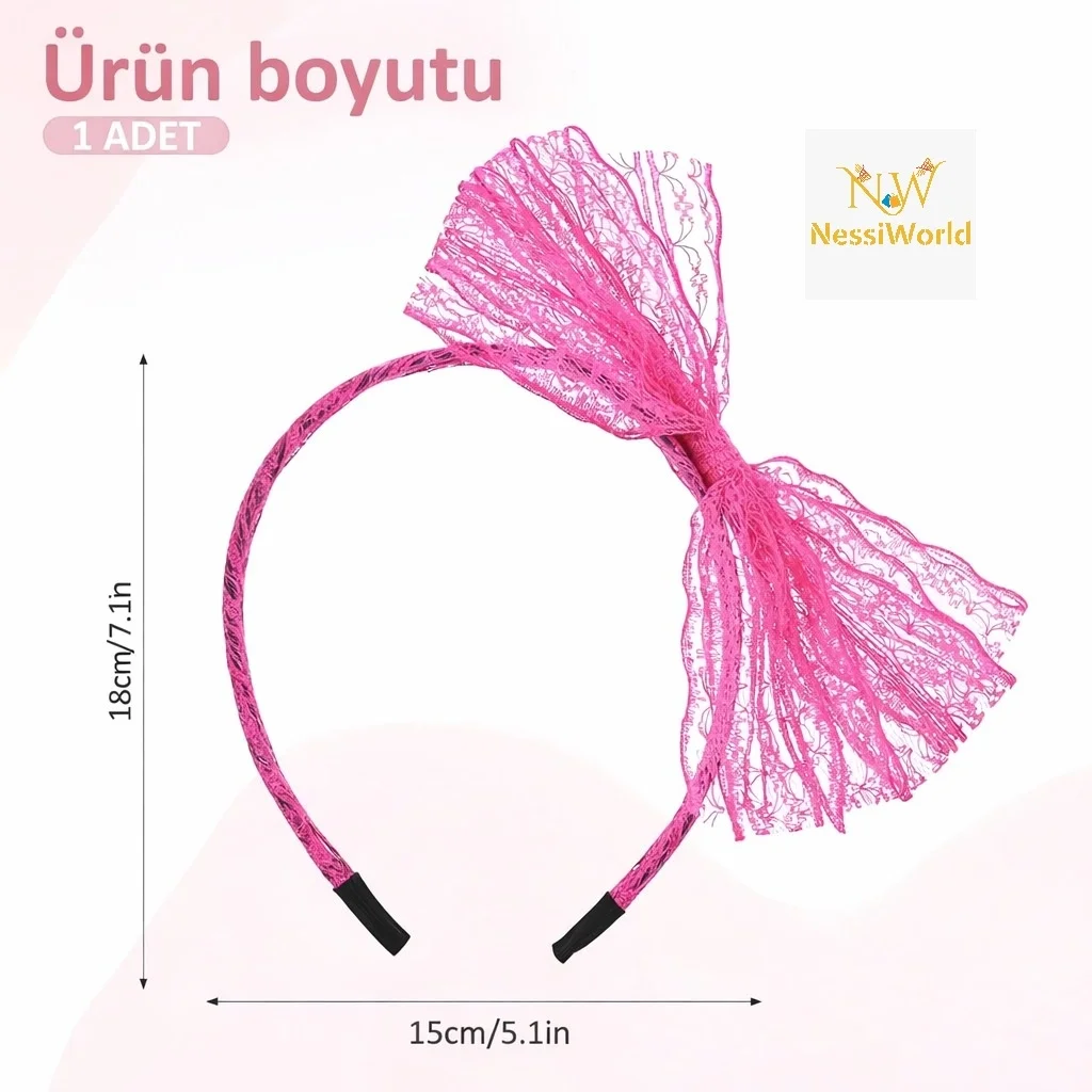 İthalat® 80’ler 90’lar Neon Pembe Dantel Taç Fiyonklu