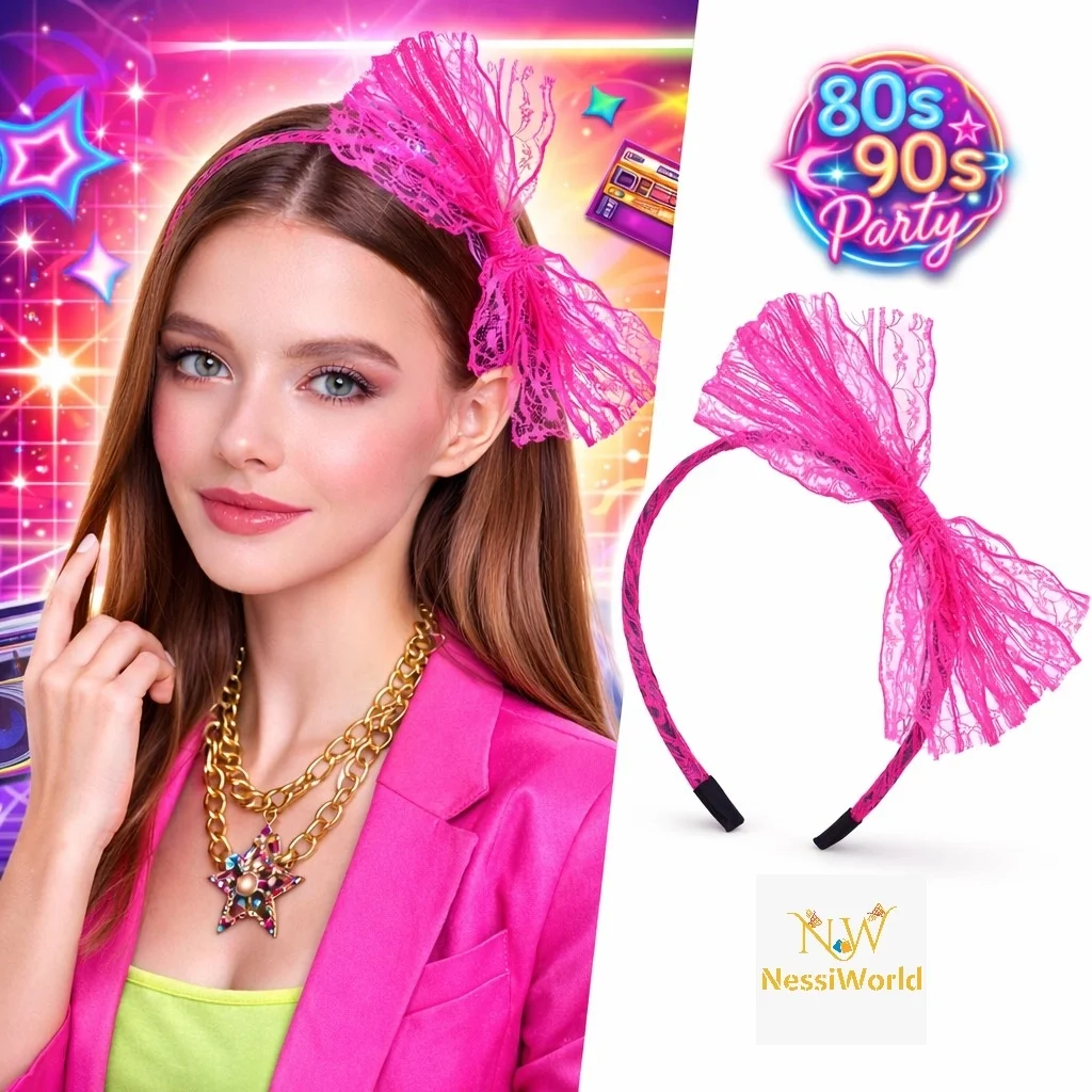 İthalat® 80’ler 90’lar Neon Pembe Dantel Taç Fiyonklu