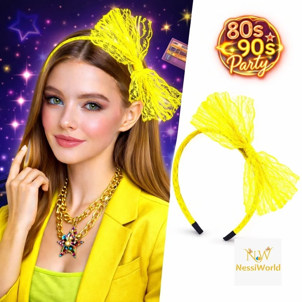 İthalat® 80’ler 90’lar Neon Sarı Dantel Taç Fiyonklu