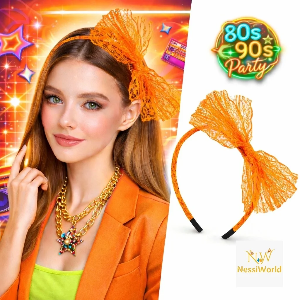 İthalat® 80’ler 90’lar Neon Turuncu Dantel Taç Fiyonklu