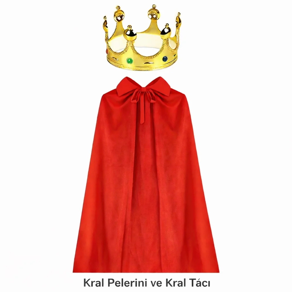 İthalat® 90 cm Kral Pelerini ve Altın Kral Tacı Seti