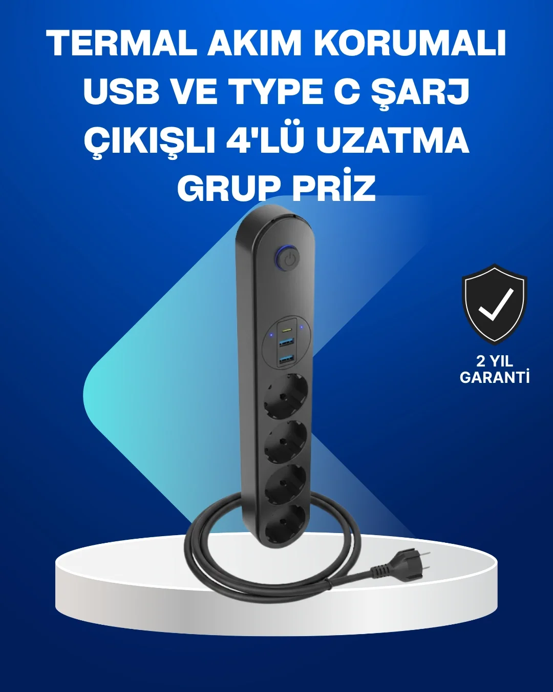İthalat® Akıllı Akım Dengelemeli 4’lü Çoklu Priz Type-C ve USB Çıkışlı