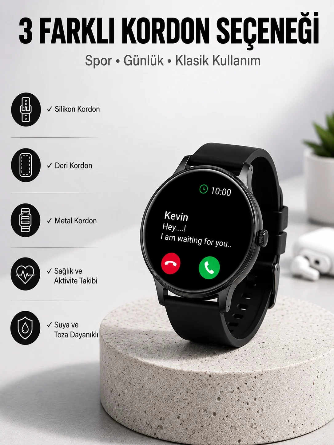 İthalat® Akıllı Saat Sesli Görüşme Bluetooth Bağlantılı 3 Kordonlu Yeni Nesil
