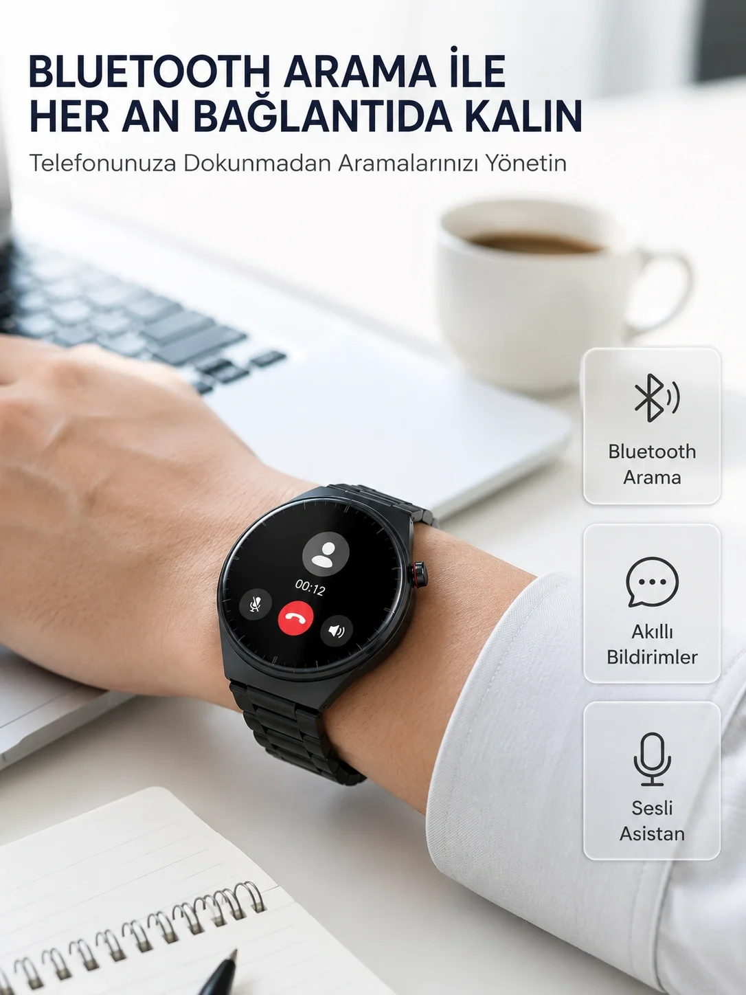 İthalat® Akıllı Saat Android ve iOS Uyumlu Bluetooth Arama, AMOLED HD Ekran ve 3'lü Kordon Seti