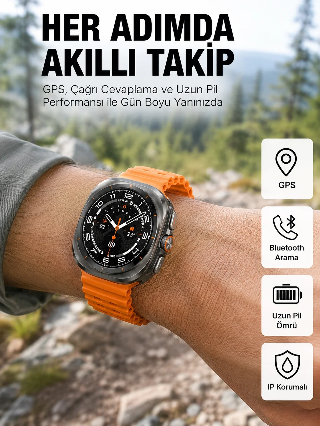 İthalat® Akıllı Saat Unısex Zarif Görünümlü Titanyum Kasa Amoled Ekran Müzik Dinleme