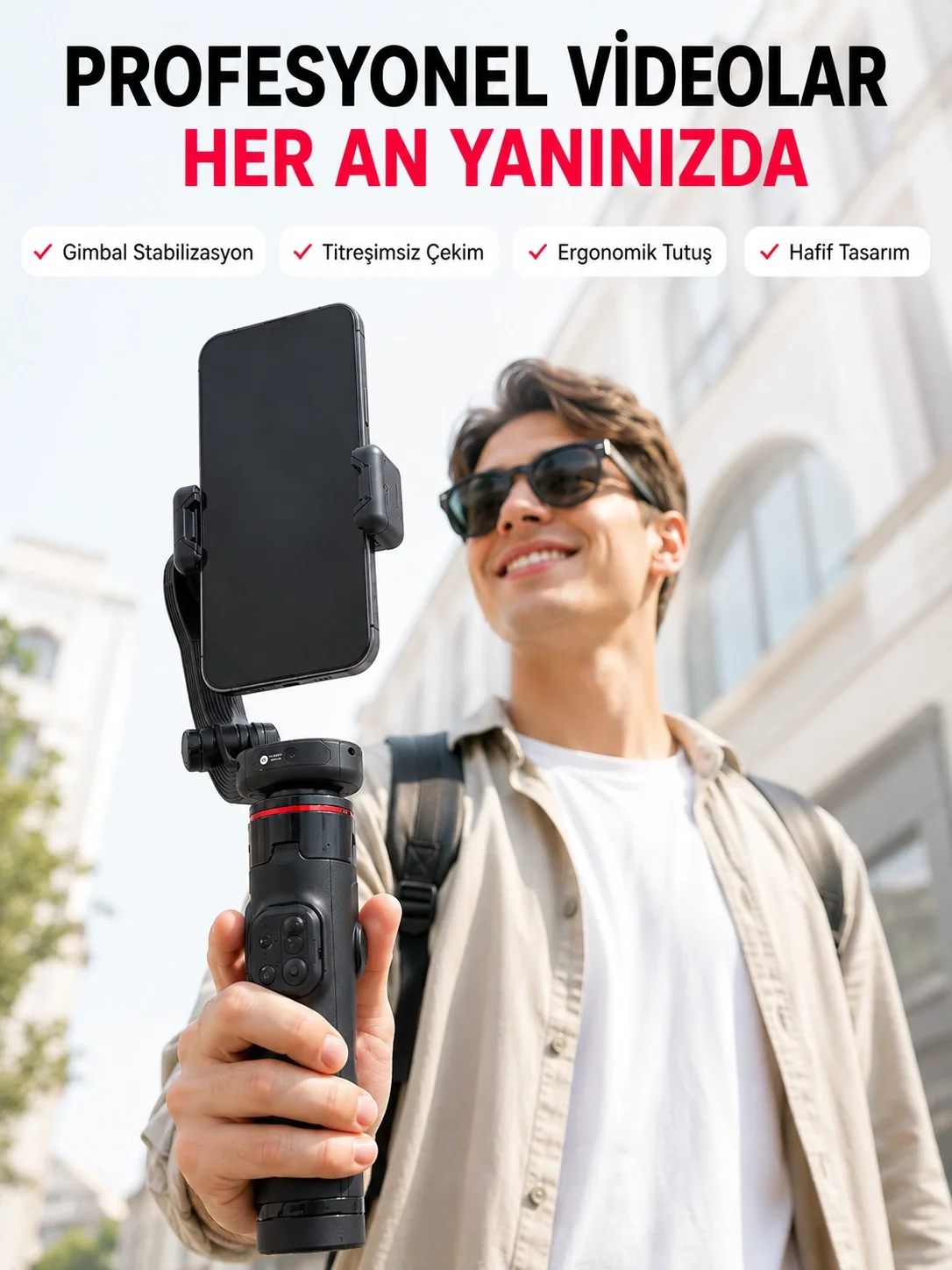 İthalat® Akıllı Takipli Gimbal Selfie Stick Profesyonel Video Çekim Stabilizatörü Uzayabilir Tripod Bluetooth Kumandalı