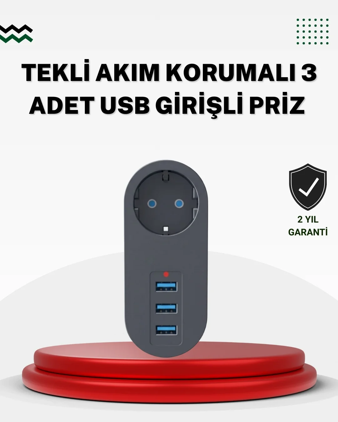 İthalat® Akım Korumalı USB’li Priz – Güçlü 2500W, Isı ve Çocuk Koruması